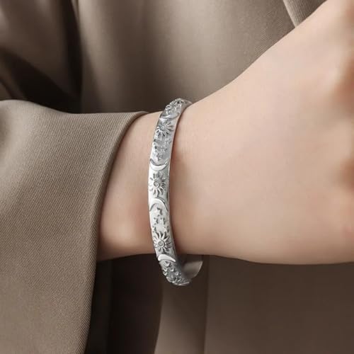 Vhh Store Waterproof Gold Plated Engraved Sun Star Moon Cuff Bracelet Ring Earrings Set Women Celestial Jewelry Stainless Steel thumb #4