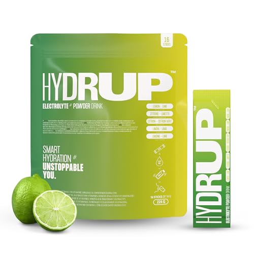 HYDRUP Electrolitos en Polvo 1733 mg - Hidratación Rápida y Energía al Instante, Sales Minerales con Vitaminas B y C para Deporte, Sabor Lima Limón, 16 Sobres Sin Gluten ni Lactosa