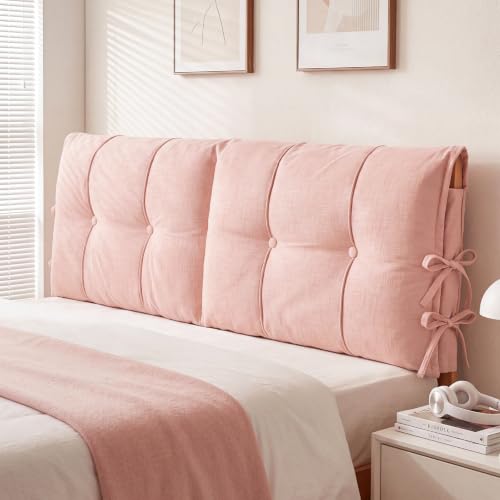 Tegeme Headboard Cover with Tie Straps Full-Cover Large Thicken Bed Headboard Pillow for King Queen Full Size Beds Metal Frame Wooden Bed(Pink,Queen) by Tegeme - Used condition - US$76.17