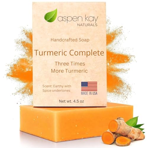 Aspen Kay Naturals Turmeric Soap for Face & Body - With Organic Shea Butter, Chamomile & Calendula - Gentle Turmeric Face Wash, All Skin Types, Made in USA 4.5 oz Bar