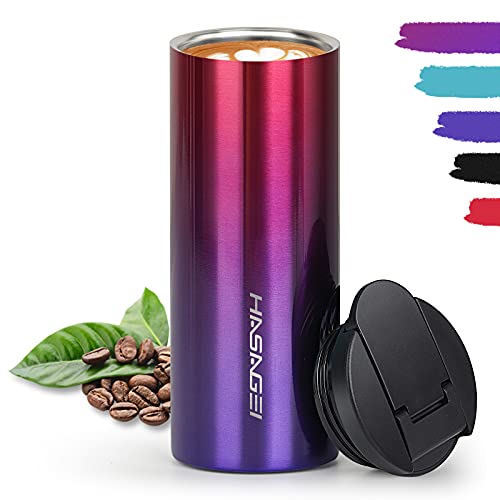 HASAGEI Travel Mug, Insulated Mug for Hot and Cold Drinks, Reusable Cup with Leakproof Lid, Vacuum Stainless Steel Bottle for Coffee and Tea (Red Purple 350ML)