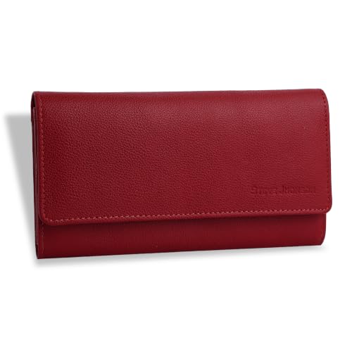 Image of Steve Jhonson Leather Wallet for Women - Mini Hand Purse with Card Holder - Women Stylish Clutch Purse - Cute Mini Ladies Wallet for Daily Use - Fancy Ladies Purse with Slim Design (Red)