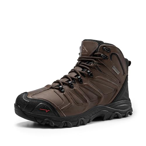 NORTIV 8 Men's Ankle High Waterproof Hiking Boots Outdoor Lightweight Shoes Trekking Trails Armadillo 6.5 Dark Brown-leather
