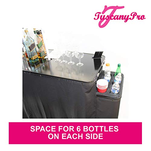 Tuscany Pro Portable Lightweight Bartenders & Caterers Table - Aluminum Frame Foldable Suitcase Style Table With Two Folding Side Trays, 44 In X 22 In X 36 In, Black #TOP2