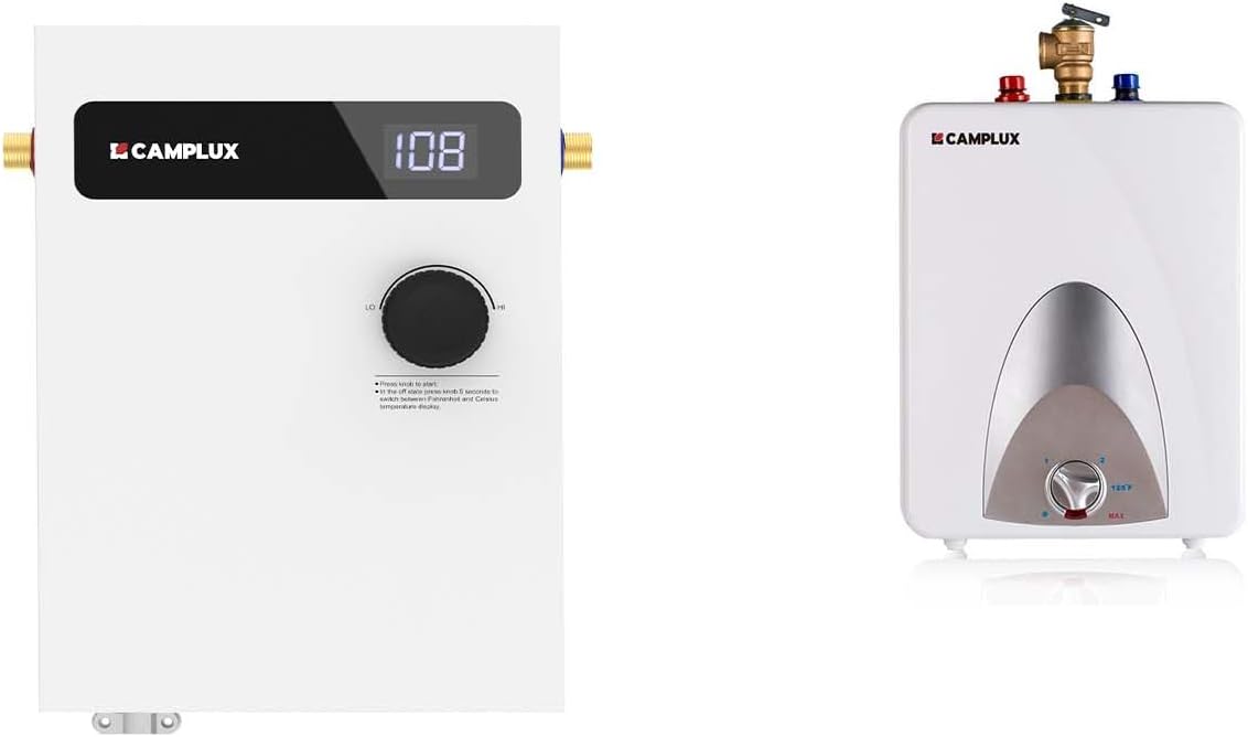 CAMPLUX 11kW Electric Tankless Water Heater and 2.5 galllons Mini Tank Water Heater