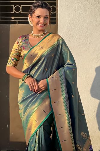 Image of SGF11 Women's Paithani Soft Lichi Silk Kanjivaram Sarees With Blouse Piece
