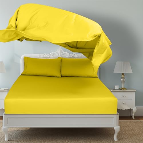Image of Royale Linens 2 Pack Bulk Flat Sheet Set - Top Sheets -Soft 1800 Microfiber -Wrinkle & Stain Resistant - for Hotel, Massage Table, Hospital, Dorm - Twin XL Flat Sheet Sold Separately (Twin Xl, Yellow)