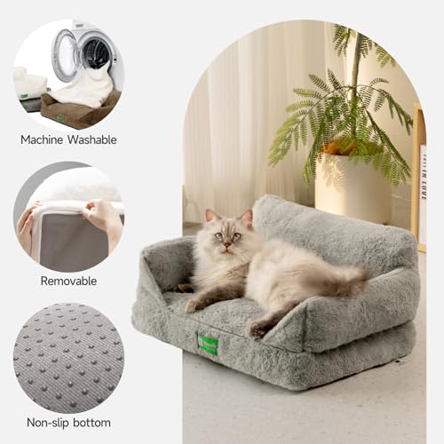 MEWOOFUN Katzen Sofa Katzenbett für Wohnungskatzen, Niedlich Kätzchen Bett Haustiersofa mit abnehmbarem, waschbarem Bezug und Rutschfester Unterseite für kleine Hunde (Grau, S)