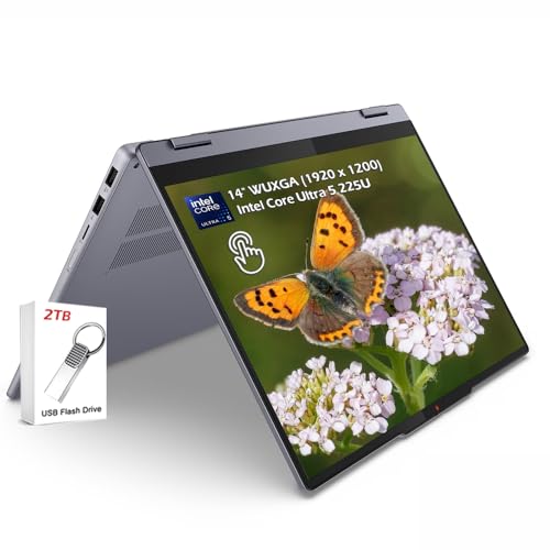Image of Lenovo IdeaPad 5i 14 inch WUXGA 2-in-1 Touchscreen Laptop, Intel Core Ultra 5 225U, 8GB RAM, 1TB SSD, WiFi6, Backlit KB, Windows 11 Home, Luna Grey, w /2TB USB Drive, W /GaLiMu