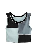 SheIn Women's Colorblock Sleeveless Stitch Trim Rib Knit Casual Crop Tank Tops Mint Green and Black...