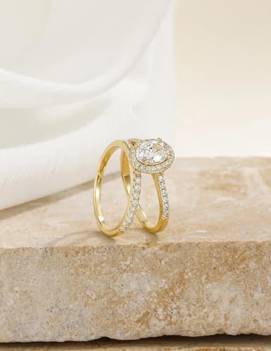 Image of EAMTI 1.5CT 925 Sterling Silver Cubic Zirconia Bridal Rings Sets Oval Cut CZ Engagement Rings Wedding Band For Women Size 4-10