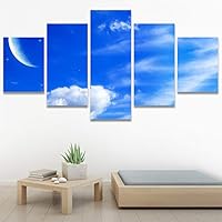 SIGNWIN 5 Panel Canvas Wall Art Modern Art Astronomy & Space Dramatic Minimalist Moon Multicolor Photography for Home Decorations Ready to Hang - 60