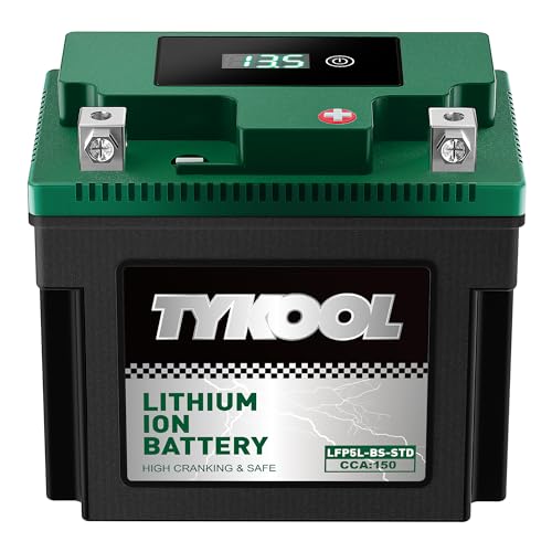 TYKOOL LFP5L-BS-STD Lithium Battery Replaces YTX5L-BS 150CCA Fits for Motorcycle ATV Scooter Compatible with Honda Ruckus NPS50 CRF230F Yamaha Raptor 90 Digital Readout Polarity [- +]