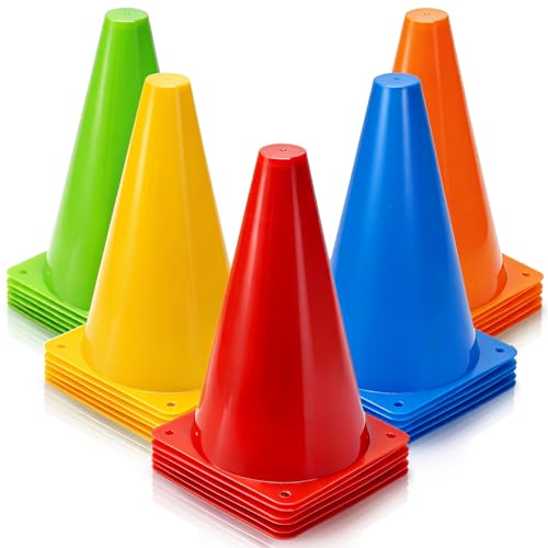 Fasmov 30 Pack Plastic Training Cones 9 Inches Traffic Cones Indoor Outdoor Sports Agility Cones Soccer Flexible Cone Sets for Soccer Skating Drills Football Basketball Assorted Colors