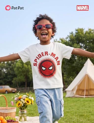 Disney Spiderman White Tee Shirt Kids Marvel Avengers School-Age Boys Short Sleeve Shirts for Summer Holiday Jersey Hawaiian Graphic Tops Cool Sports Outerwear Back to School Daily Apparel 6-7 Years