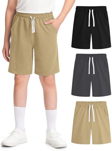 BOOPH 3 Pack Boys Shorts Boy Cotton Shorts Kids Summer Clothes with Pocket