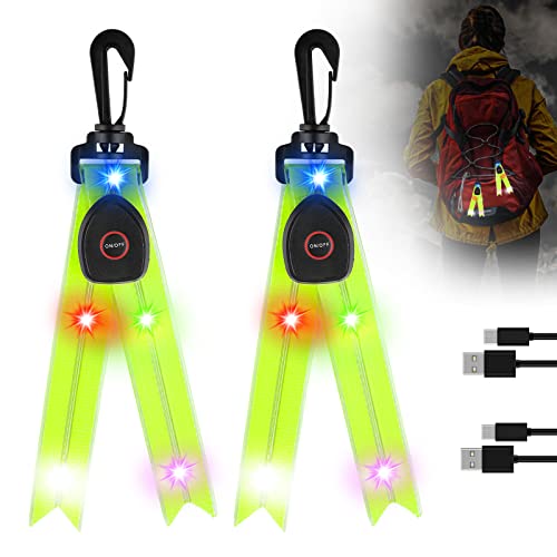 Vaileal LED Blinklicht Schulranzen - 2er USB Aufladbar Kinder Reflektoren Blinklicht Schulranzen Sicherheitslicht, wasserdichte Sicherheit Licht Reflektor Anhänger für Schulranzen (Grün)