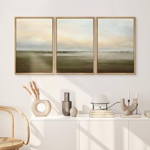 SIGNWIN Framed Canvas Print Wall Art Set Pastel Sunset Country Farmland Landscape Nature Abstract Illustrations Fine Art Decorative Nordic Rustic for Living Room, Bedroom, Office - 24"x36"x3 Natural — view 2