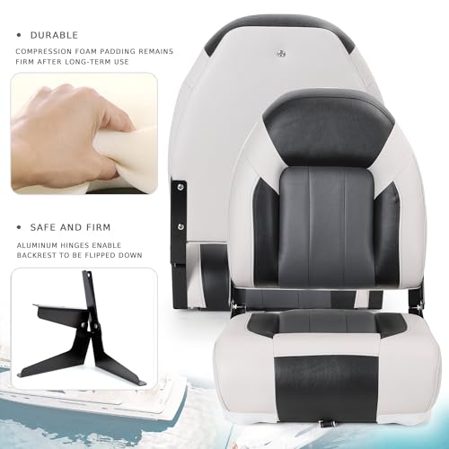SUNDGORA Deluxe Marine High Back Folding Boat Seats 2 Pack, Waterproof Fishing Boat Captain Chairs, 4 Mounting Screws Included,Style M-Light Grey/Charcoal/Black by SUNDGORA - Image 5