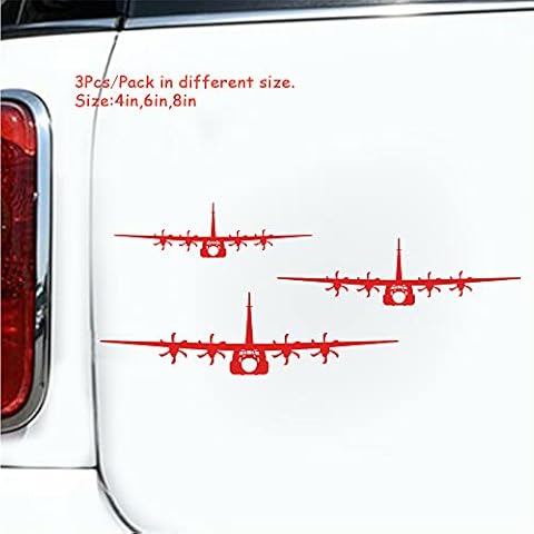 ViStream 3Pcs/Pack C-130J Decal Sticker Front USAF Air Force American Military Aircraft Veteran Art Van Laptop JDM Bumper Decal (Red) Cover