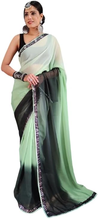Lady Shopi Women's Georgette Sequence Lace Ready to Wear Saree Shani RTW-New