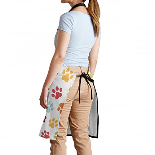 Colorful Dog Paw Apron Animal Foot Print Unisex Kitchen Bib Apron With Adjustable Neck Waterproof Cooking Aprons For Bbq Grill Drawing #TOP3