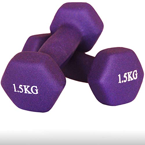 Goutime Neoprene Dumbbell Hand Weights Set, Non-Slip Free Weights, Cast Iron Dumb Bells for Men and Women,Workout Equipment at Home or Gym (Pack of 2) (1.5kg, Purple)