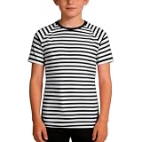 Camiseta de manga corta con rayas de carnaval para niños, camiseta gráfica colorida y festiva, camiseta cómoda de tejido mixto para niños, camiseta divertida de ocio, Negro , 10-11 años