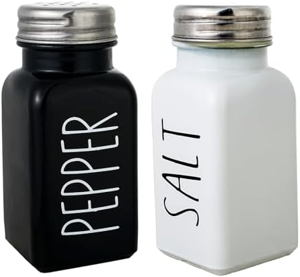 2 Pack Salt & Pepper Shaker Sets, Black and White Glass Stainless Steel ...