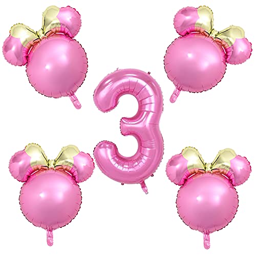 Minnie Theme Birthday Party Decorations Mouse Head Aluminum Foil Balloons Mylar Balloons for 3th Baby Girl Minnie Theme Birthday Baby Shower Decorations