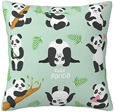 Cute Pandas and Palm Leaves Double Sided Pillow Covers Cartoon Animal Pattern Plush Pillowcases Square Cushion Pillow Cases for Sofa Bed Home Decor 45cm x 45cm (18" x 18")