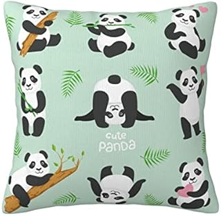 Cute Pandas and Palm Leaves Double Sided Pillow Covers Cartoon Animal Pattern Plush Pillowcases Square Cushion Pillow Cases for Sofa Bed Home Decor 45cm x 45cm (18" x 18")