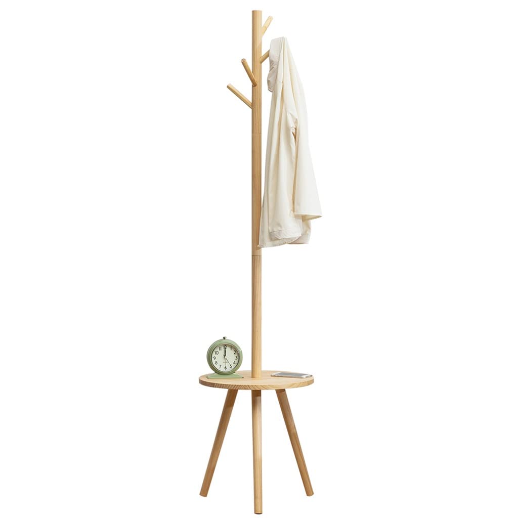 Porte-manteau en bois sur pied avec table basse d'appoint