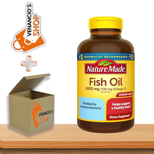 Nature Made Fish Oil 2400mg Softgels Omega 3 Supplement 134 Softgels per Bottle + Includes Venancio’sbox Sticker (Pack of 1)