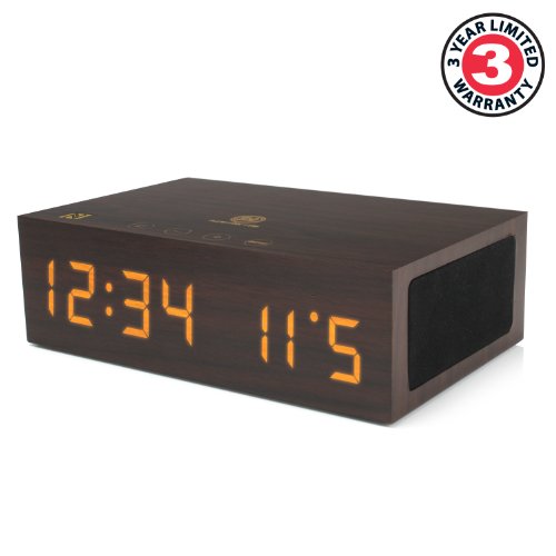 GOgroove TYM Bluetooth Digital Alarm Clock Speaker - Wood Alarm Clock w/Built in Microphone, LED Time & Date Display, Paired Streaming or AUX for Phones, MP3 Players, Tablets (Dark Stain with NFC) - Thumbnail 2