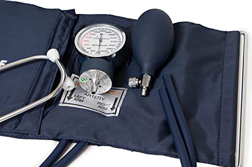 Primacare Medical Supplies Ds-9196 Professional Classic Series Large Adult Size Manual Blood Pressure Kit, Long Lasting Latex Inflation System With D-Ring Cuff And Stethoscope, Navy, Large Adult - With D-Ring Cuff #TOP2