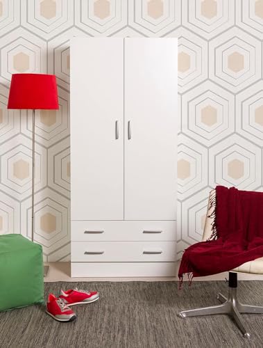 Composad | Armadio Della Linea Facile Con 2 Ante E 2 Cassetti, Armadio Con Ante, Camera Da Letto, (Lxaxp) 81,90X184,40X46,30 Cm, Colore Bianco, Made In Italy - 2