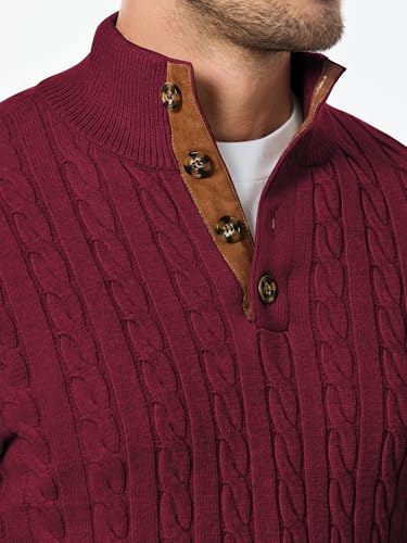 Image of JMIERR Men's Cable Knit Pullover Sweater Casual Long Sleeve Stand Collar Button Knitted Sweaters