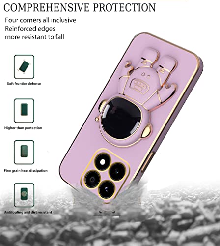 Wousunly Compatible With Honor X6a Case Shockproof, Ultra Slim Soft Silicone Honor X6a Phone Case with Cute Astronauts Hidden Brackets Cover (Purple) - Image 5