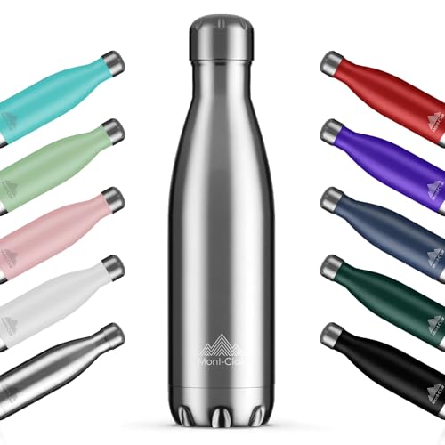 Mont-Clair H2O Trinkflasche Edelstahl - Thermosflasche - BPA-freie - Water Bottle, Edelstahl trinkflasche 500ML - 24h Kalt & 12h Warm - Trinkflasche Auslaufsicher - Silber