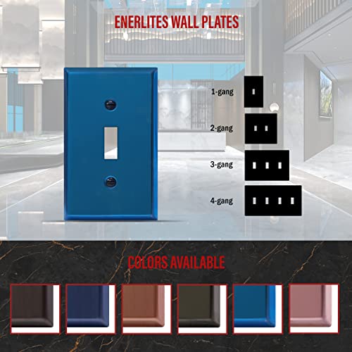 Image of ENERLITES Toggle Light Switch Metal Wall Plate, Stainless Steel Switch Cover, Corrosion Resistant, Mid-Size 1-Gang 4.50 inch x 2.76 inch, Stainless Steel 201, 7711-PBL, Polished Blue