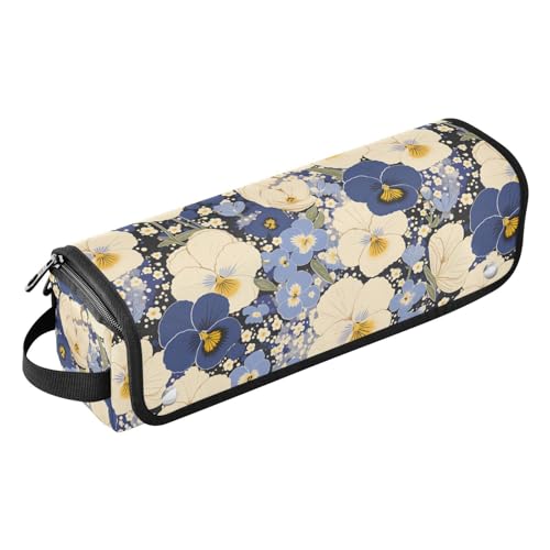 Big Pansy Navy Blue Estuche de Viaje 2-en-1 para Rizos y Planchas con Almohadilla Resistente al Calor