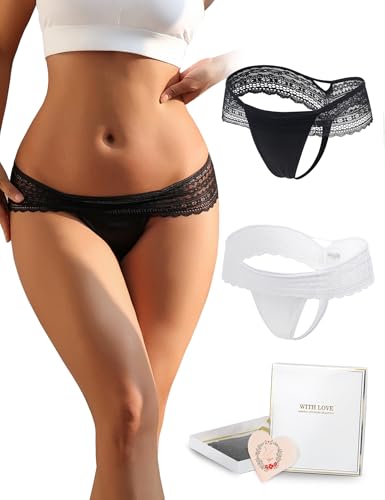 ohmydear Tanga para Mujer Sexy Chic de Gran Talla con Culotte de Encaje, Slip de Cintura Baja con Entrepierna de Algodón Transpirable, Lencería Sensual para Ropa Interior, XL