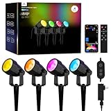APPECK Landscape Lighting, RGBW Color Changing Low Voltage Landscape Lights with APP Control, IP65 Waterproof Outdoor Spotlights for Garden Yard Outside Decoration, 4 Pack