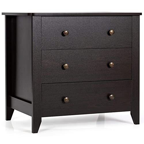 Giantex Drawer Chest With 3 Drawers,Solid Curved Legs And Double Handled Bedside Table Storage Dresser Cabinet For Bedroom, Living Room, Entryway, Nursery 28X 18X 26 Inch Drawer Dresser (Deep Coffee) #TOP5