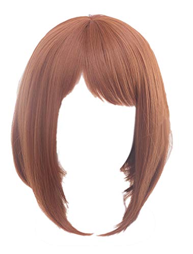 BIRDEU Damen Braun Perücke Kurz Gerade Haar Anime Cosplay Kostüm Zubehör für Erwachsene Halloween Party Verrücktes Kleid Merchandise (Ochako) Cover