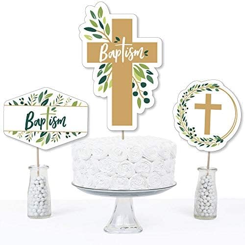 Miniatura 4 de Big Dot of Happiness Baptism Elegant Cross - Palos de centro de mesa de fiesta religiosa - Decoración de mesa - Juego de 15