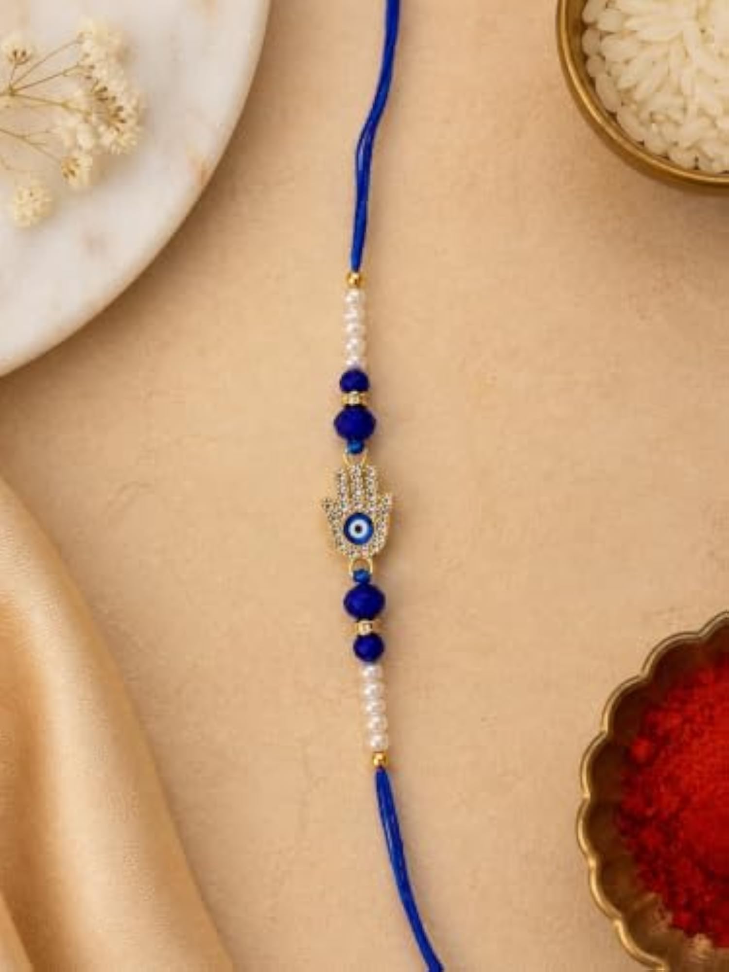 Crochet Pink Frame with Double Diamond Evil Eye Rakhi