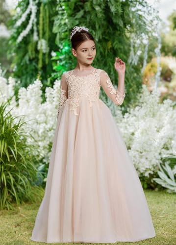Lace Applique Flower Girl Dress for Wedding Junior Bridesmaid First Communion Dress for Kids Pageant Party Gown2