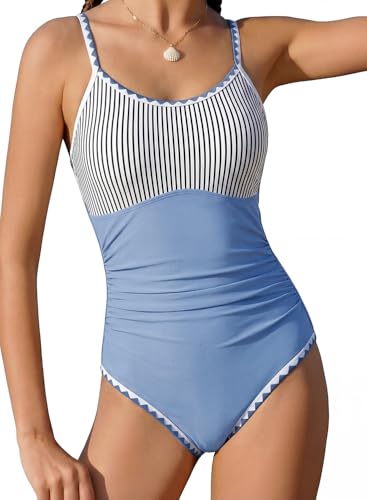 Image of XiaoMoSha Girls One Piece Swimsuit Adjustable Straps Bathing Suit Teen Girl Color Block Trim Padded Beach Swimwear 6-16 Years